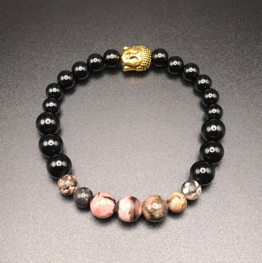 Rhodonite x Gold x Onyx Bracelet-Bracelet-DopeAlchemy-DopeAlchemy.com