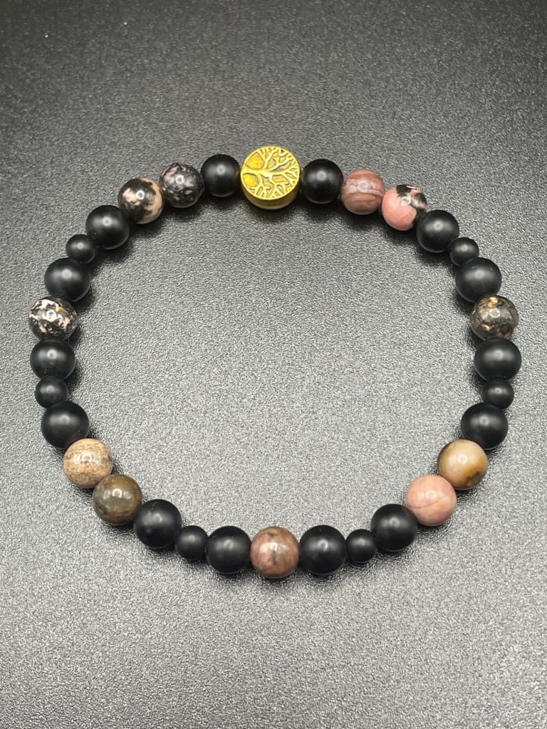 Rhodonite x onyx x tree of life charm bracelet - Bracelet