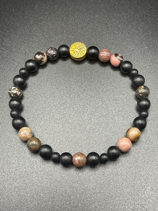 Rhodonite x onyx x tree of life charm bracelet - Bracelet