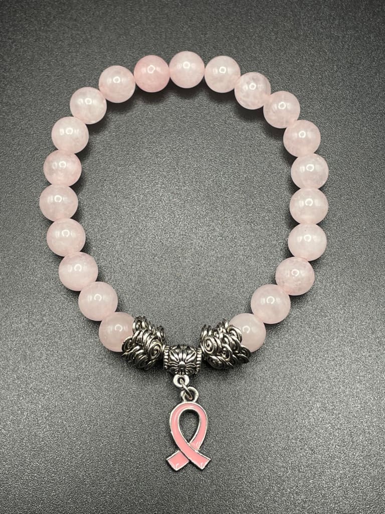 Rose quartz breast cancer awareness charm bracelet