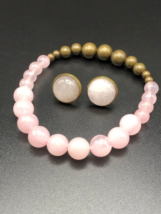 Rose Quartz x Bronze Bracelet-Jewelry Sets-DopeAlchemy-DopeAlchemy.com