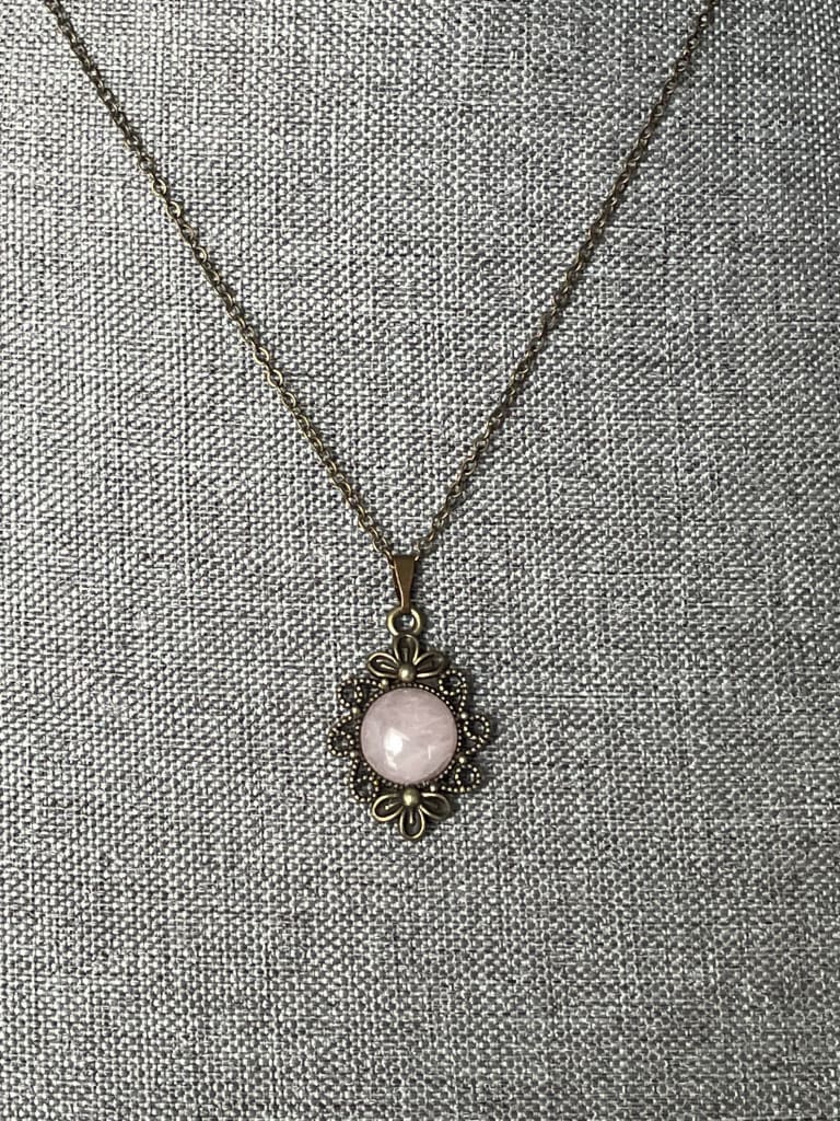 Rose quartz x bronze pendant necklace - Pendant