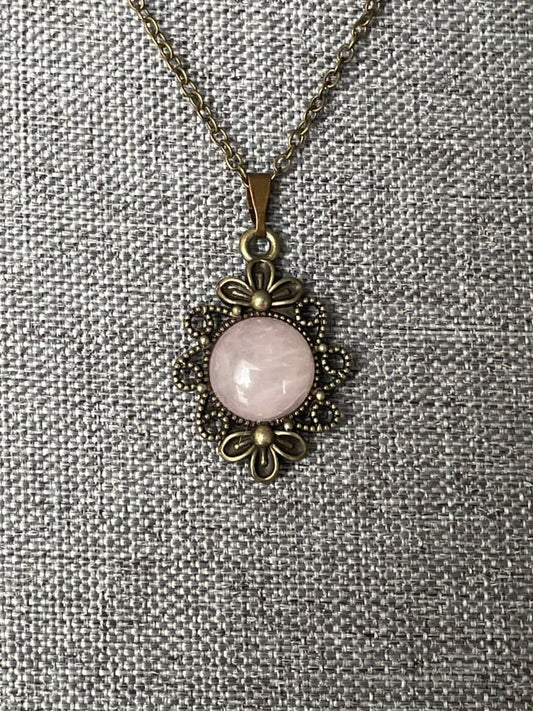 Rose quartz x bronze pendant necklace - Pendant