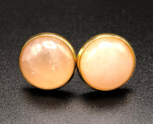 Rose quartz x gold stud earrings - Earrings