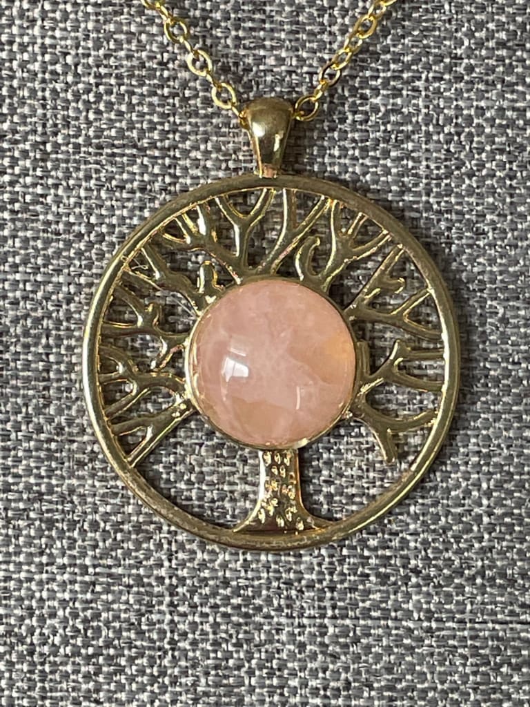 Rose quartz x gold x tree of life pendant necklace - Pendant
