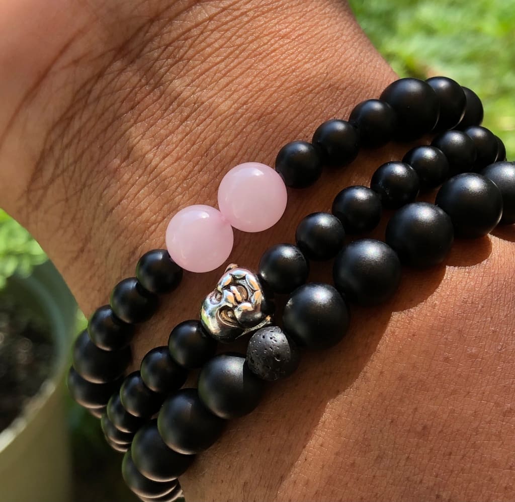 Rose Quartz x Matte Onyx Bracelet Set-Bracelet set-DopeAlchemy-DopeAlchemy.com