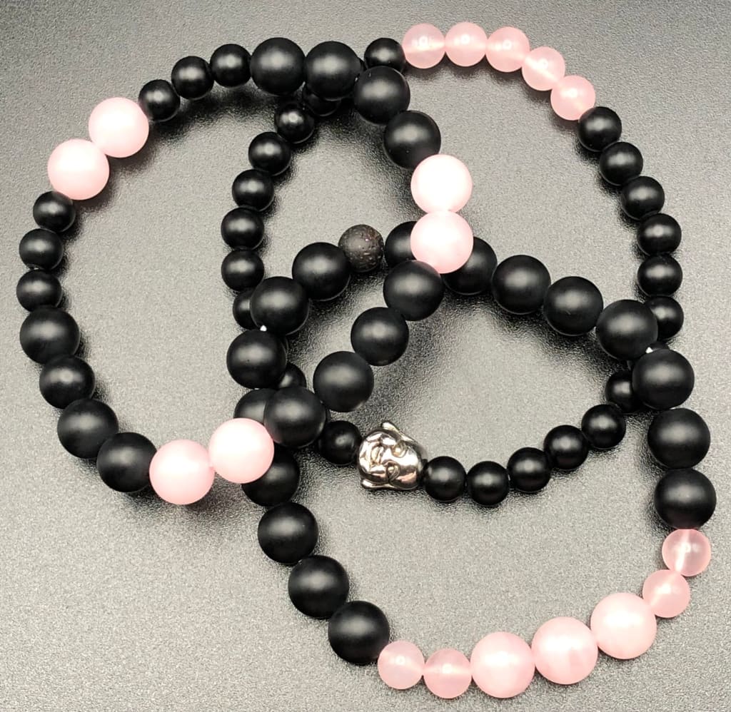 Rose Quartz x Matte Onyx Bracelet Set-Bracelet set-DopeAlchemy-DopeAlchemy.com