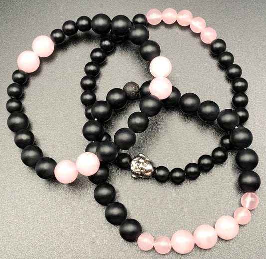 Rose Quartz x Matte Onyx Bracelet Set-Bracelet set-DopeAlchemy-DopeAlchemy.com