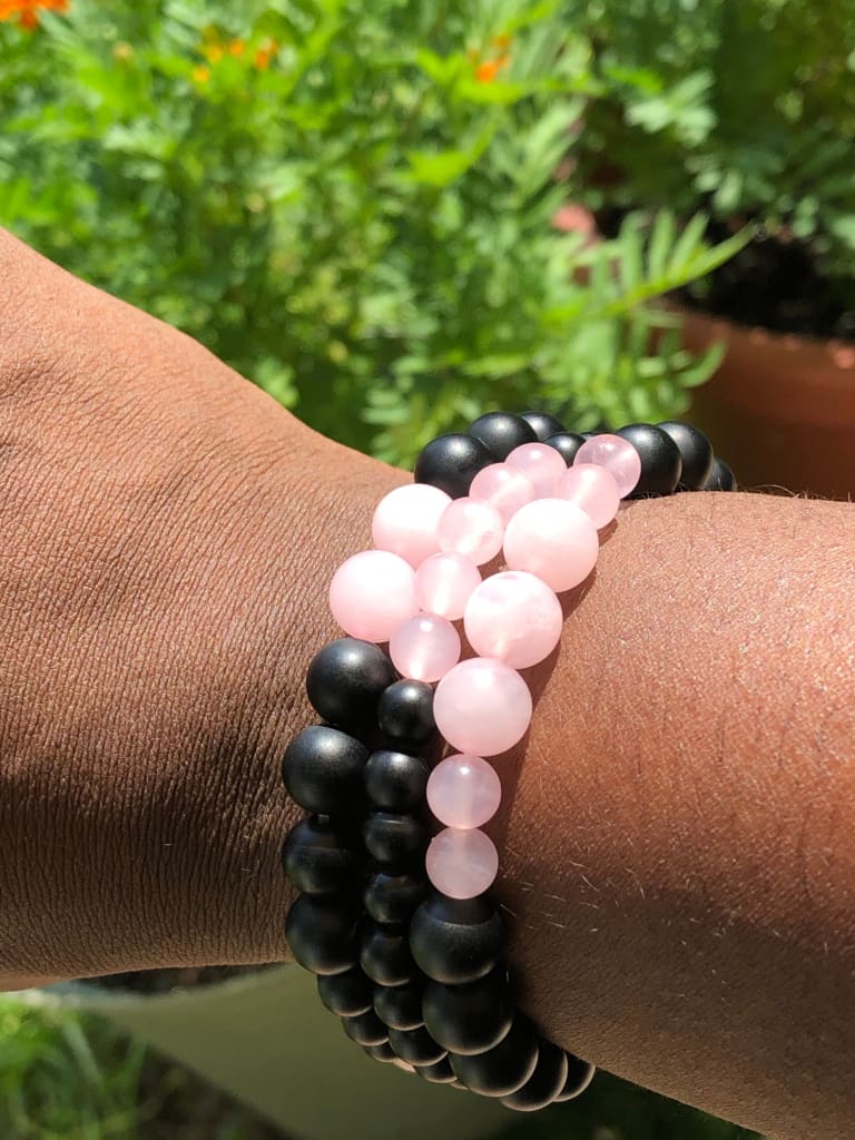 Rose Quartz x Matte Onyx Bracelet Set-Bracelet set-DopeAlchemy-DopeAlchemy.com