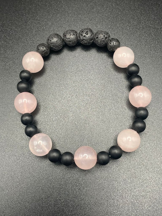 Rose quartz x onyx bracelet - Bracelet set