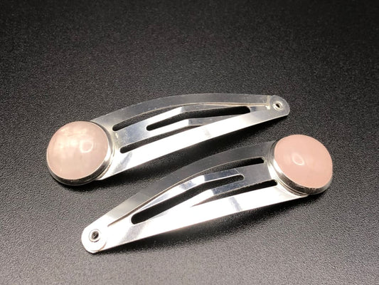 Rose Quartz X Silver Hair clips-Hair ornament-DopeAlchemy-DopeAlchemy.com