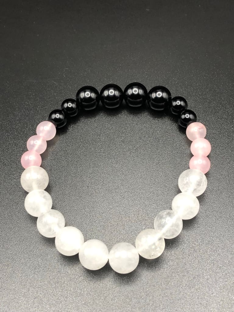 Rose Quartz x White Jade x Onyx bracelet earring set-Bracelets-DopeAlchemy-DopeAlchemy.com
