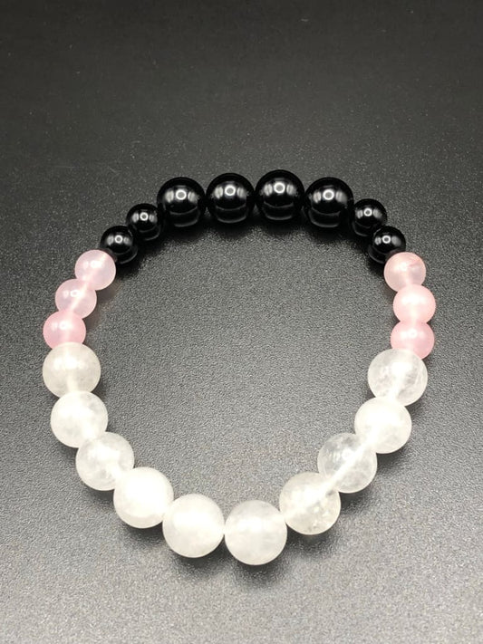 Rose Quartz x White Jade x Onyx bracelet earring set-Bracelets-DopeAlchemy-DopeAlchemy.com