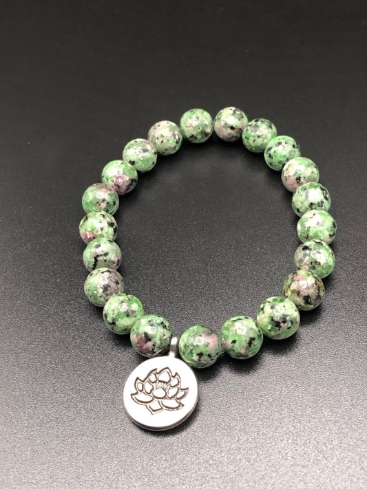 Ruby in Zoisite X Lotus charm bracelet-Bracelets-DopeAlchemy-DopeAlchemy.com