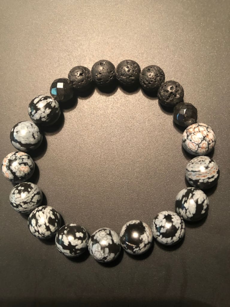 Snowflake Obsidian x Hematite bracelet-Bracelets-DopeAlchemy-M-DopeAlchemy.com