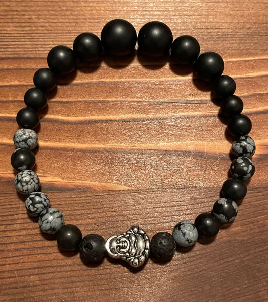 Snowflake obsidian x onyx charm bracelet - Bracelets