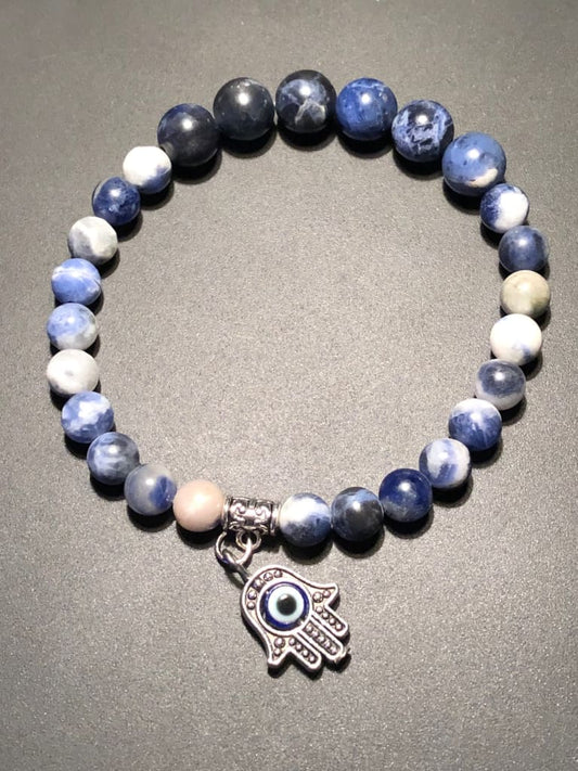 Sodalite x Hand of Fatima Charm Bracelet Dope Alchemy Handcrafted
