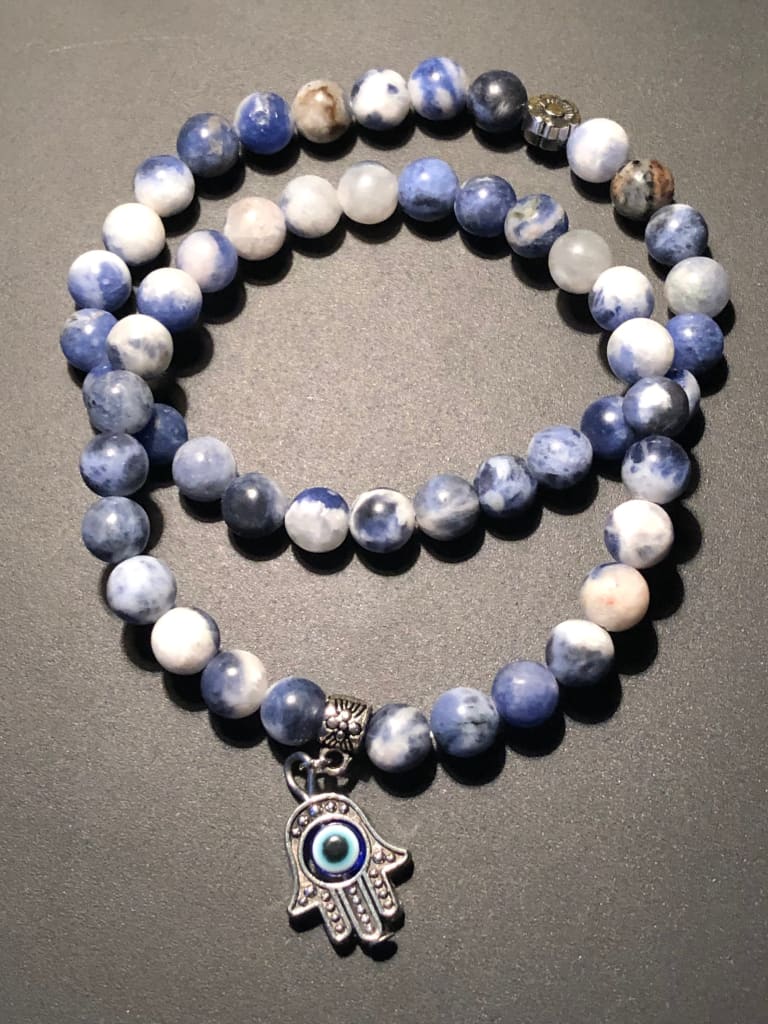 Sodalite x Hand of Fatima Evil Eye Charm Bracelet set Dope Alchemy Handcrafted