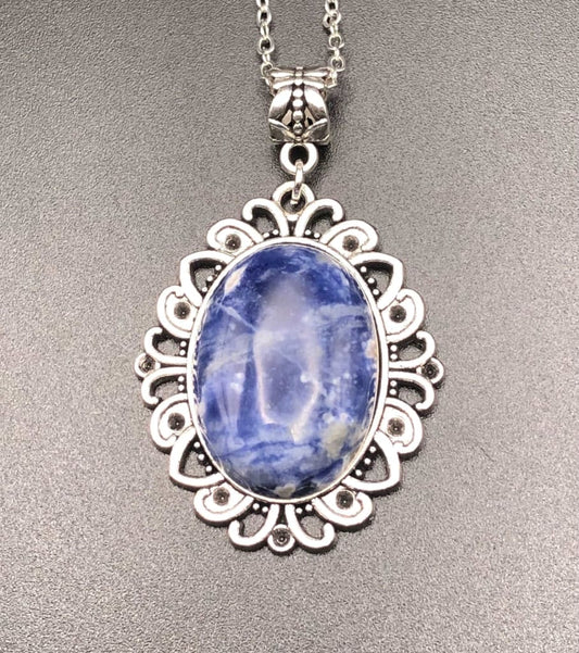 Blue Spot Jasper x Silver Pendant Necklace-Pendant-DopeAlchemy-DopeAlchemy.com