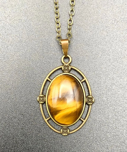 Tiger Eye x Bronze Pendant Necklace-Pendant-DopeAlchemy-1-13mm x 18 mm-DopeAlchemy.com