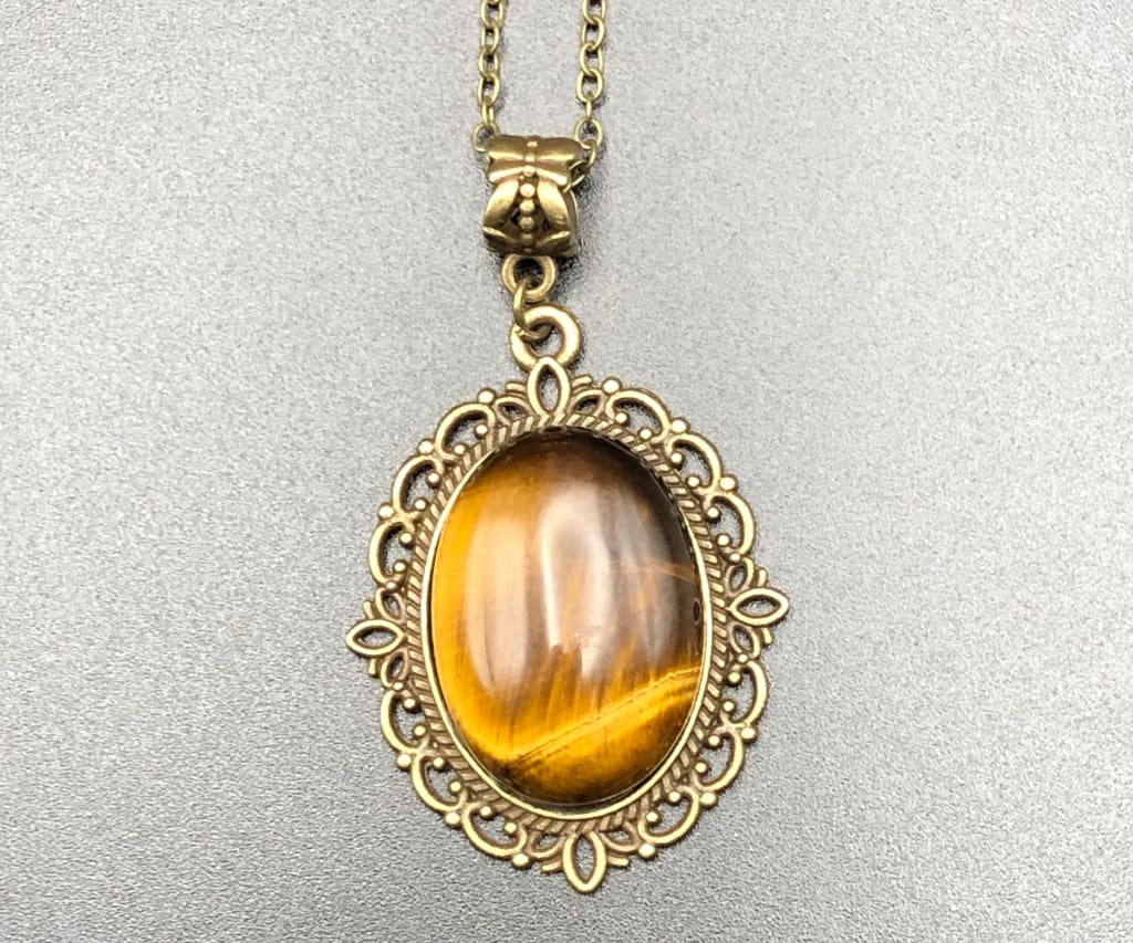 Tiger eye x bronze pendant necklace - Pendant