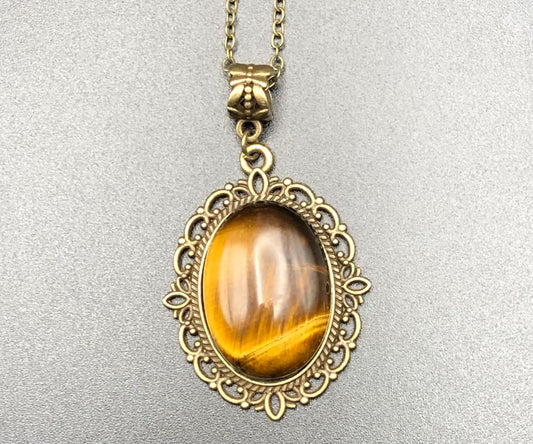 Tiger eye x bronze pendant necklace - Pendant