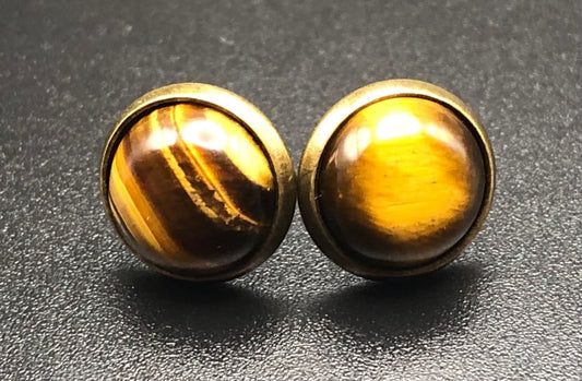 Tigers Eye x Bronze Stud Earrings-Earring-DopeAlchemy-10 mm-DopeAlchemy.com