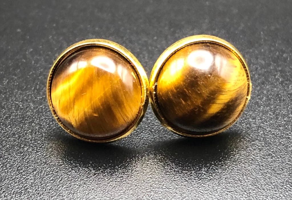 Tigers eye x gold stud earrings - Earrings