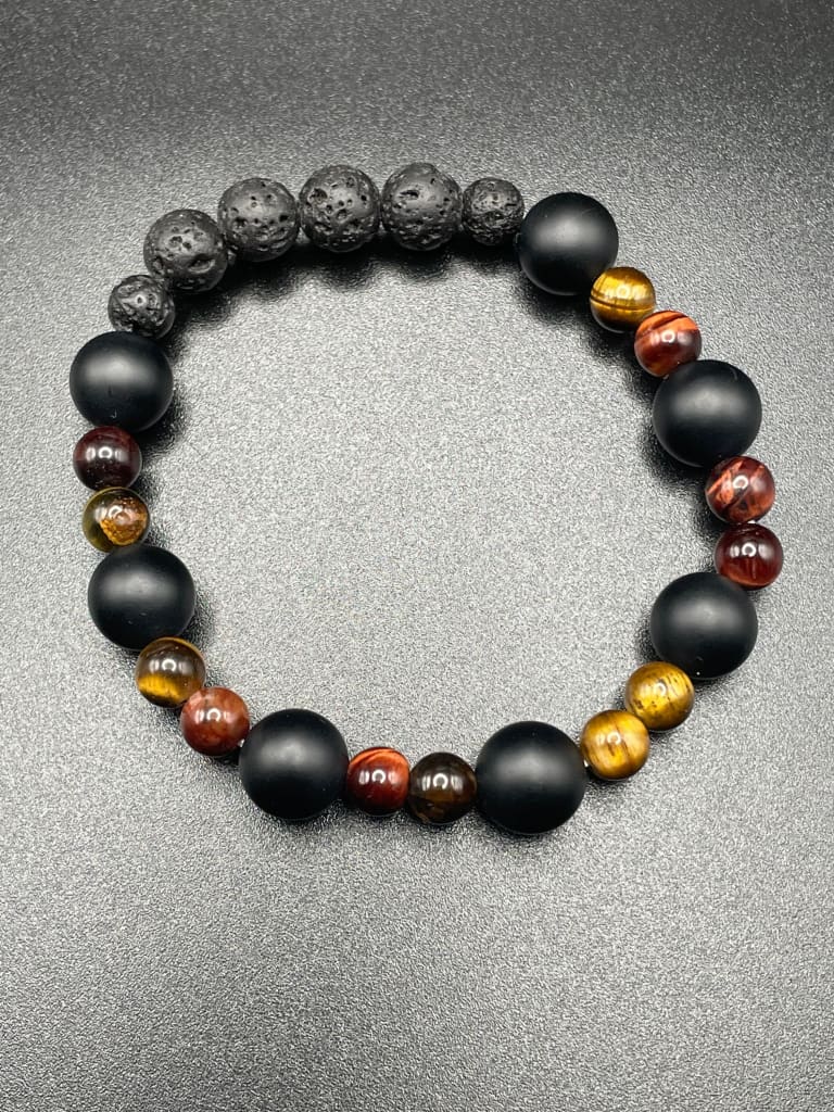 Tri-color tigers eye x onyx bracelet - Bracelet