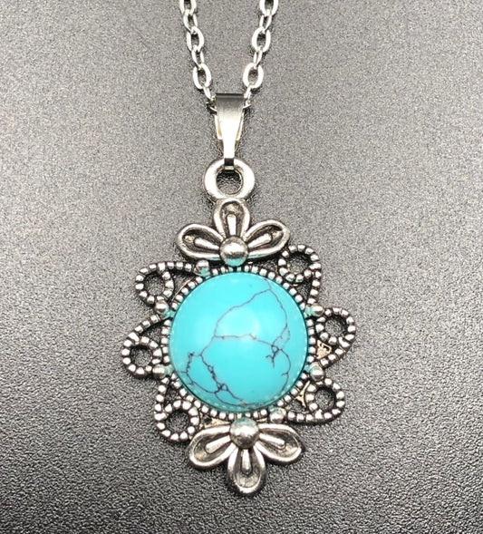 Turquoise x silver pendant necklace - Necklaces