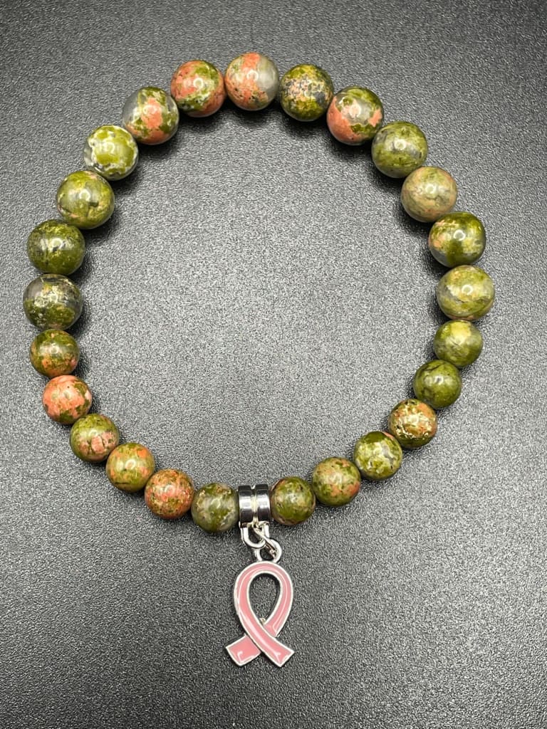 Unakite x breast cancer awareness charm bracelet - Bracelets