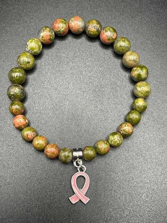 Unakite x breast cancer awareness charm bracelet - Bracelets