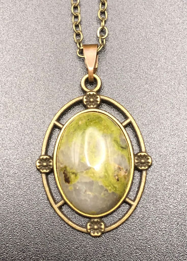 Unakite x Bronze Pendant Necklace-Pendant-DopeAlchemy-DopeAlchemy.com