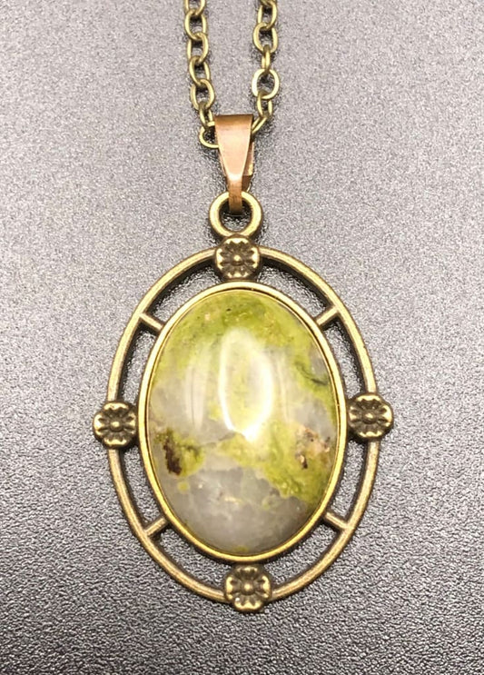 Unakite x Bronze Pendant Necklace-Pendant-DopeAlchemy-DopeAlchemy.com