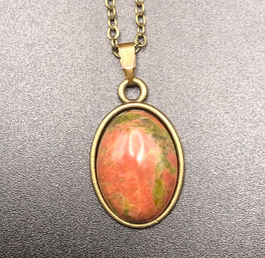 Unakite x Bronze Pendant Necklace-Pendant-DopeAlchemy-DopeAlchemy.com