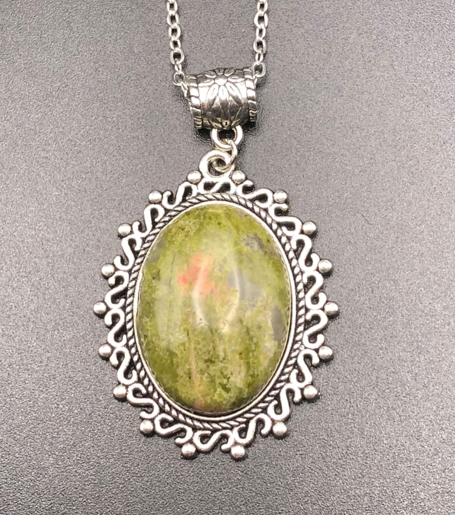 Unakite x Silver Pendant Necklace-Pendant-DopeAlchemy-DopeAlchemy.com