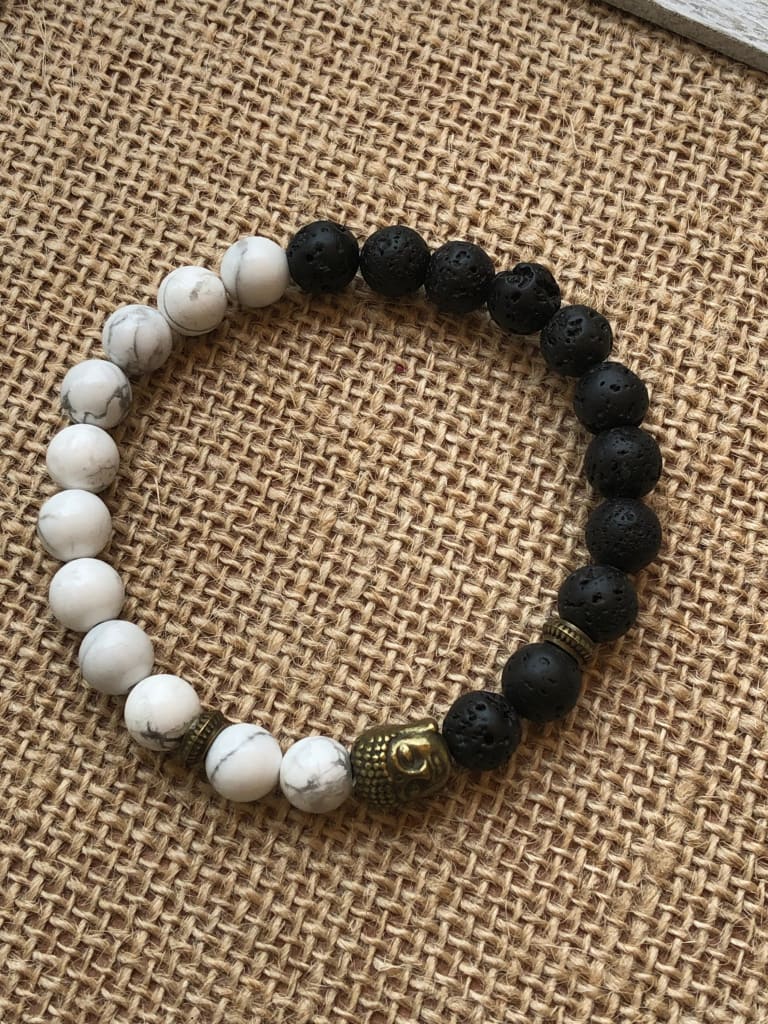White howlite x bronze buddha x lava stone charm bracelet