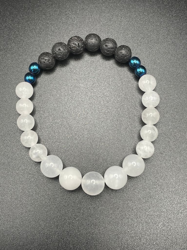 White jade x blue hematite x lava stone bracelet - Bracelet