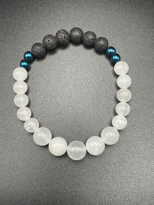 White jade x blue hematite x lava stone bracelet - Bracelet