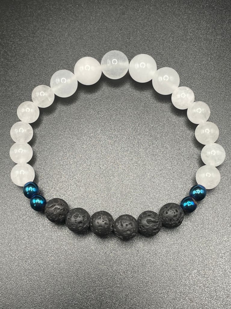 White jade x blue hematite x lava stone bracelet - Bracelet