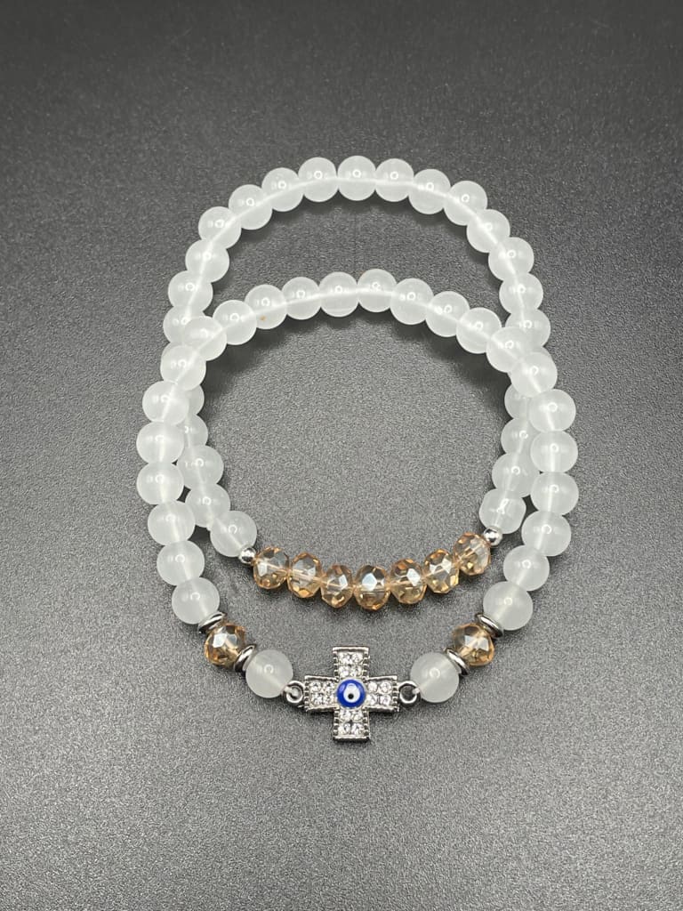White jade x evil eye x cross charm bracelet - Bracelets