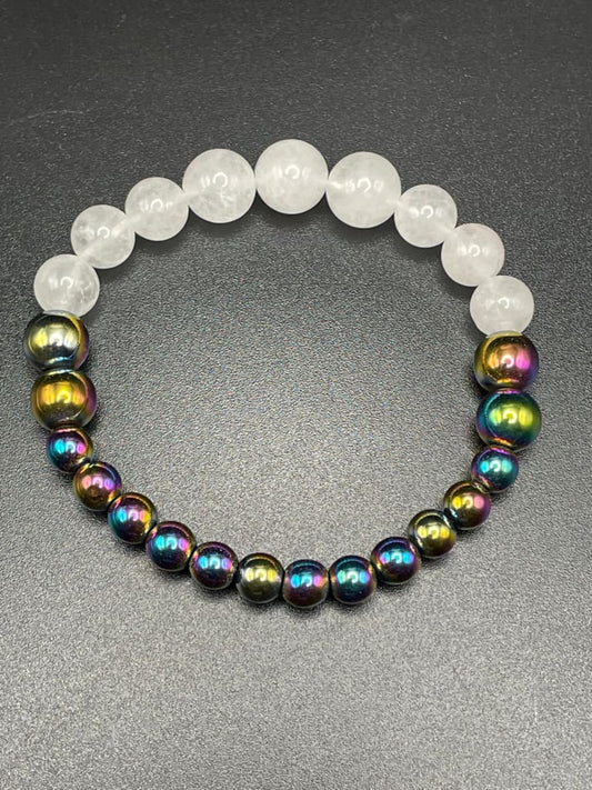 White jade x rainbow hematite bracelet - Bracelet