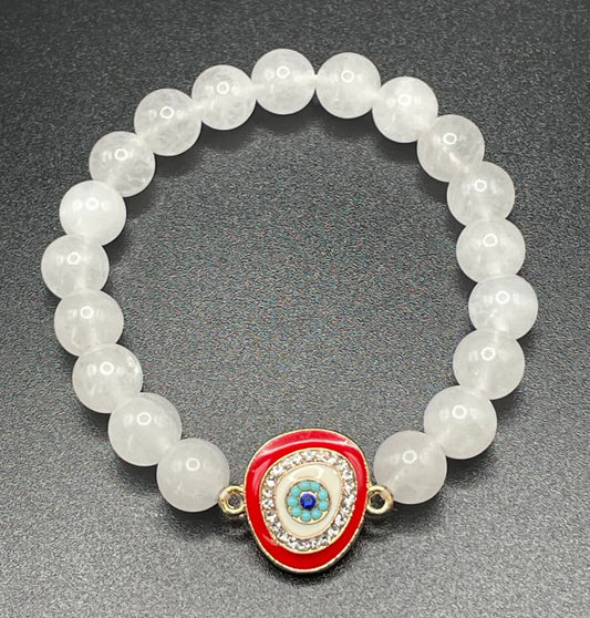 White jade x red evil eye charm protection bracelet - Charm