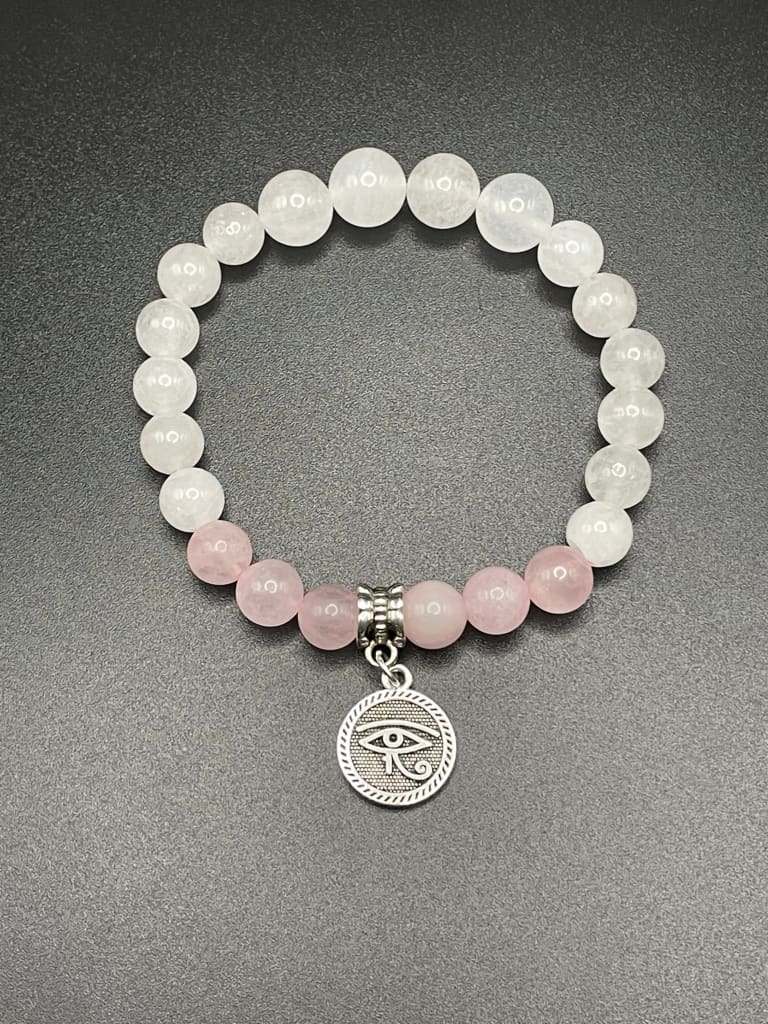 White jade x rose quartz x eye of horus charm bracelet