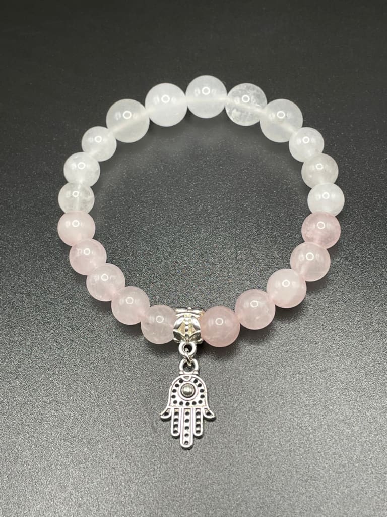 White jade x rose quartz x hamsa charm bracelet - Bracelets