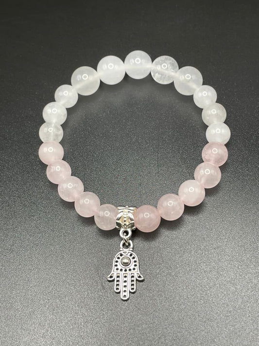 White jade x rose quartz x hamsa charm bracelet - Bracelets