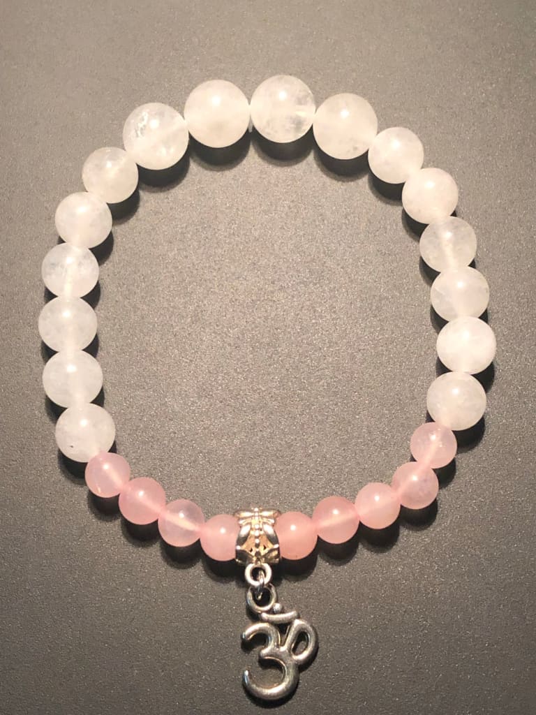 White Jade x Rose Quartz x Om Charm Bracelet-Bracelets-DopeAlchemy-DopeAlchemy.com