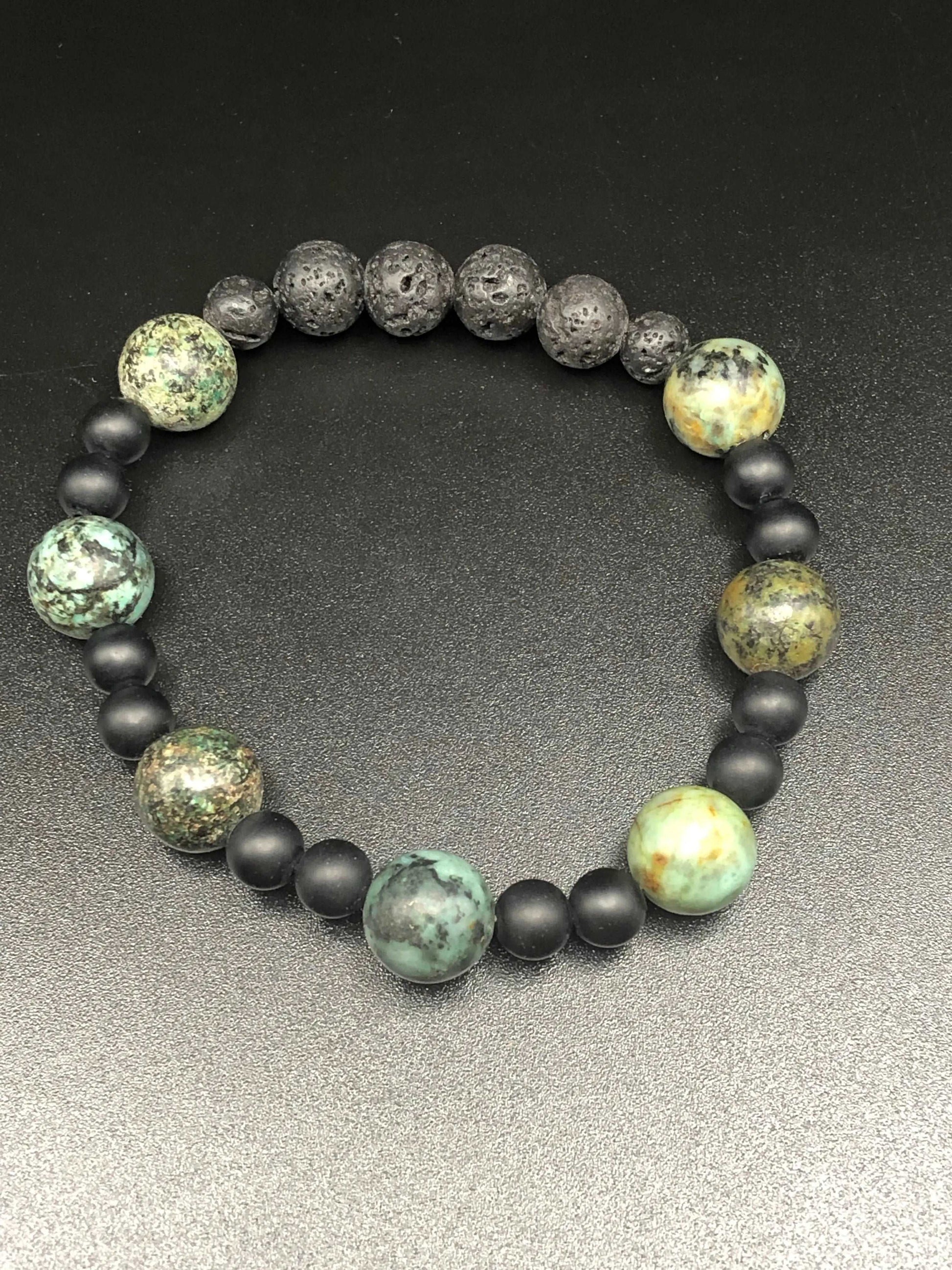 African Turquoise x Onyx Bracelet-Bracelets-DopeAlchemy-DopeAlchemy.com