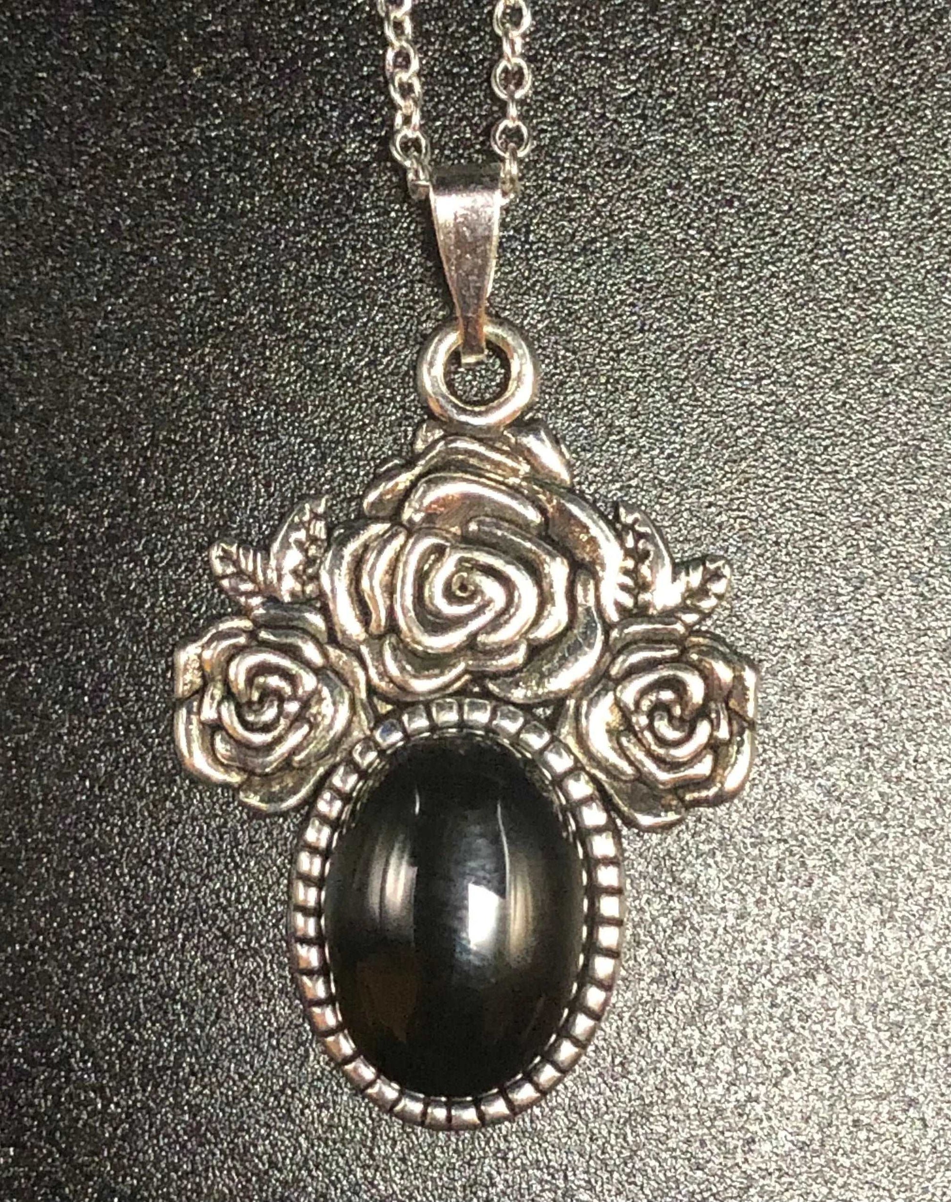 Black Onyx x Silver Pendant Necklace-Pendant-DopeAlchemy-DopeAlchemy.com
