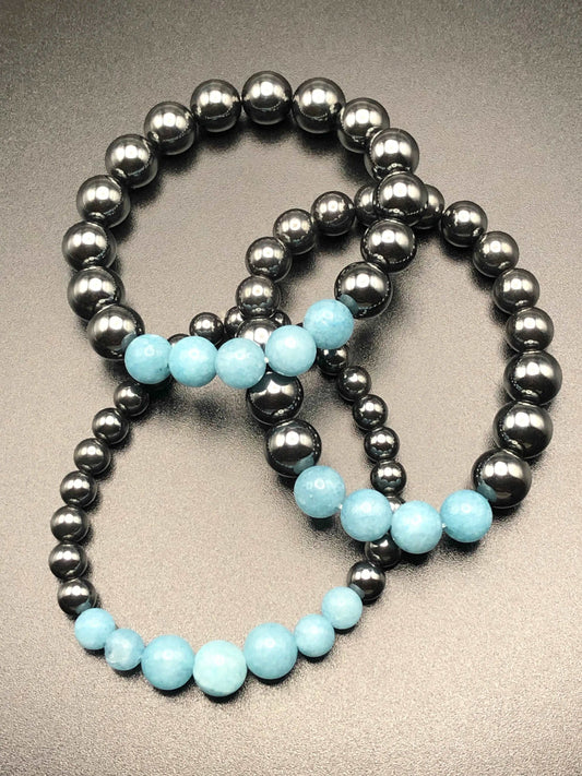 Blue Chalcedony x Hematite Stack Bracelets-Bracelet-DopeAlchemy-DopeAlchemy.com